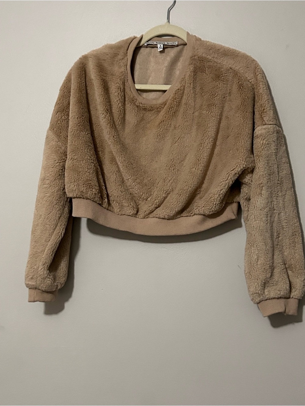 women's cropped teddy fleece crewneck sweatshirt
